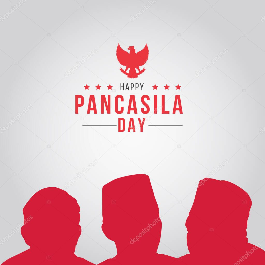 Happy Pancasila Day with Symbol Garuda and the Founders Father of Ideology Indonesia. Vector Illustration