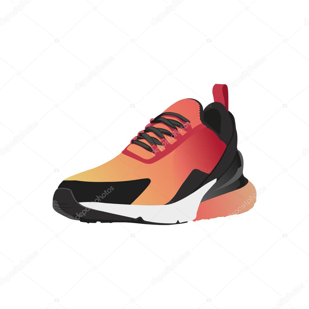 Gradient Orange Red Sneaker Shoes for Running isolated on white background. Vector Illustration