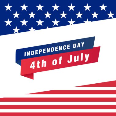 4 Temmuz Bağımsızlık Günü arka planı Amerikan bayrağı ve kurdele vektör illüstrasyonuyla