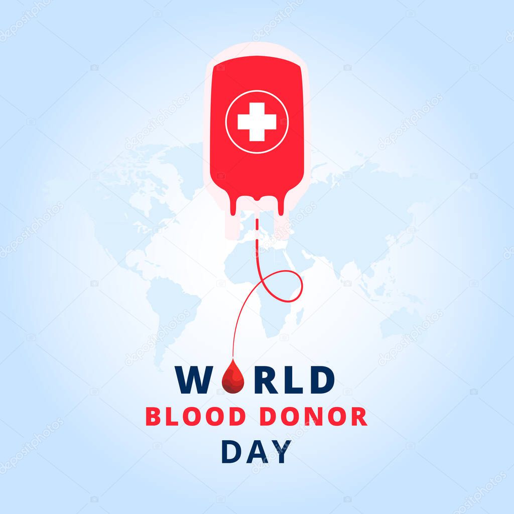 World Blood Donor Day Poster or Banner with Blood Bag and Drop of Blood Vector Illustration