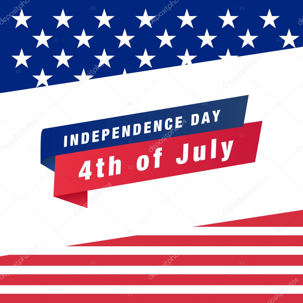 4th of July independence day background with American flag and ribbon vector illustration