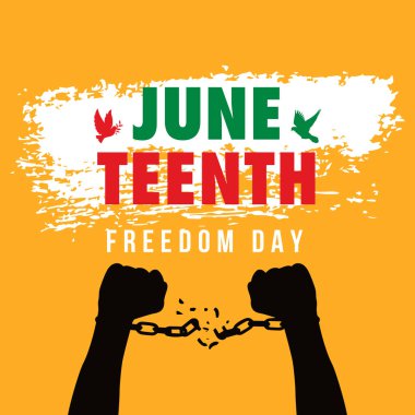 19 Haziran 'da Haziran Özgürlük Günü. Siyah Kollar güvercinler konsept vektör çizimi ile zincirleri kırıyor.