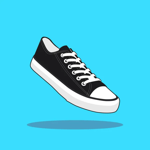 Black White Canvas Shoes Sneakers Isolated Blue Background Vector Illustration — Stock Vector