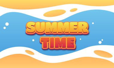 Yaz Saati Düzenlenebilir Metin Efekti Plaj Arkaplan Vektörü İllüstrasyonu