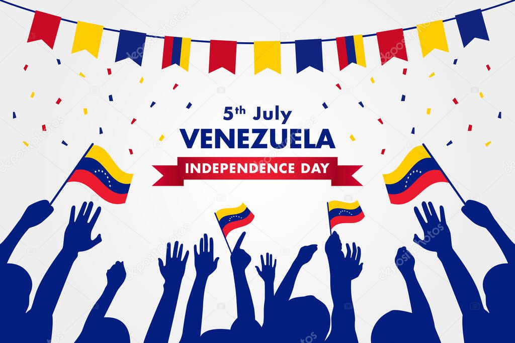 Venezuela Independence Day Banner Template with Flags garland and confetti. Vector Illustration