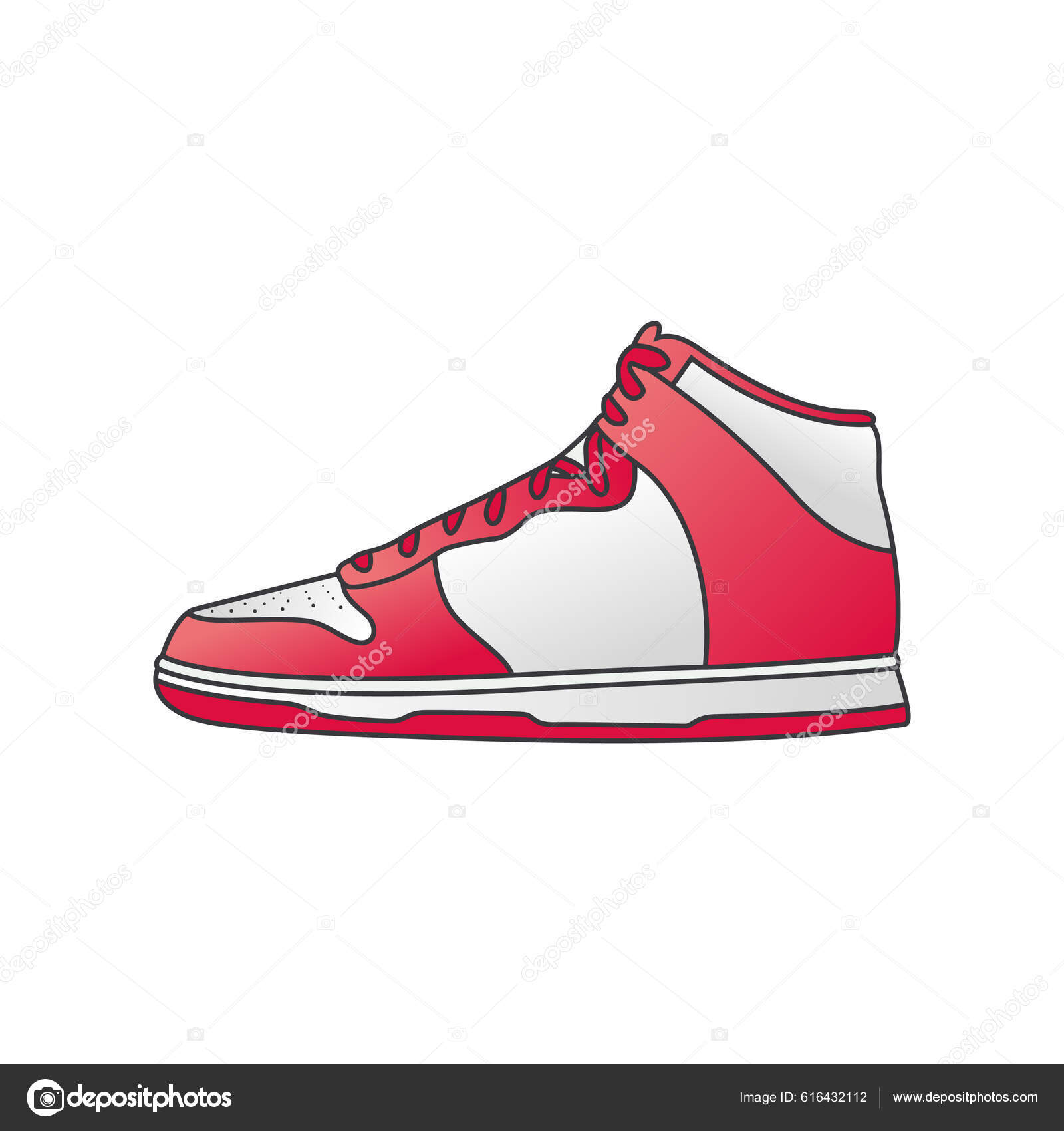 Red Sneaker Shoe Side View Vector Illustration Isolated White Stock