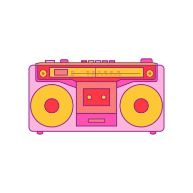 Retro boombox müzik kaseti beyaz arkaplanda izole edildi. vektör illüstrasyonu