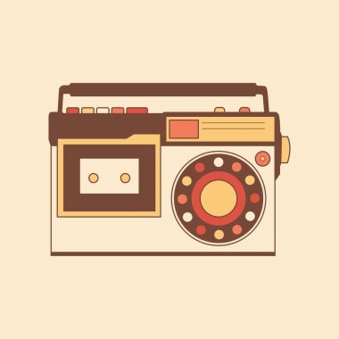 Old Retro Radio FM Potable National Transistör Vector Illustration. Klasik Müzik Çalma Teknolojisi Ses Stereosu