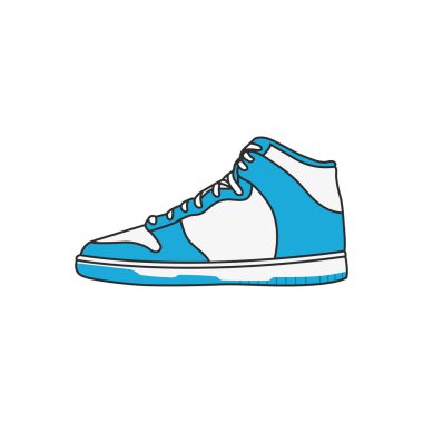 Beyaz arkaplanda mavi spor ayakkabısı çizimi izole edildi