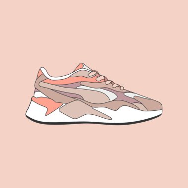Pastel Sneaker ayakkabısı pembeye izole edilmiş. Antrenman, koşu ve basketbol ayakkabıları. Vektör İllüstrasyonu
