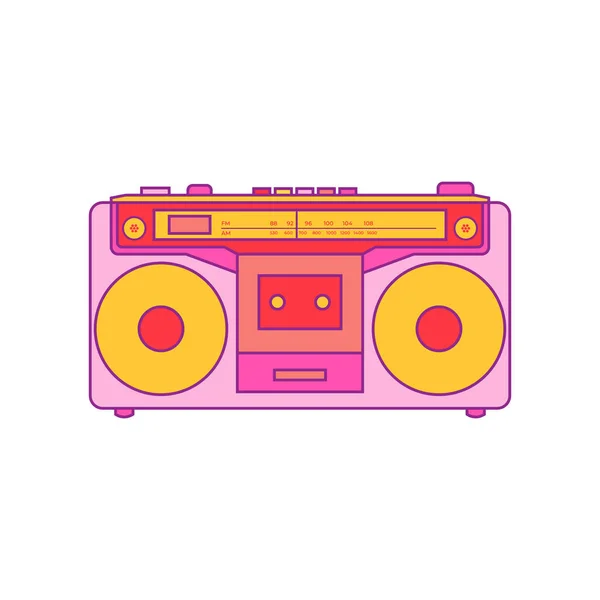 Retro Boombox Musique Audio Cassette Isolée Sur Fond Blanc Illustration — Image vectorielle