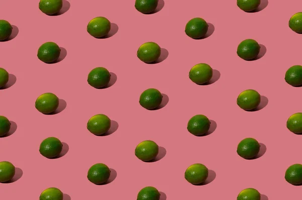 Organic Green Lime Pattern Pastel Pink Background Hipster Flat Lay — Photo