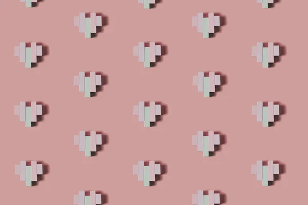 Creative Pattern Made Wooden Block Heart Shapes Love Visual Pastel — Stock Photo, Image