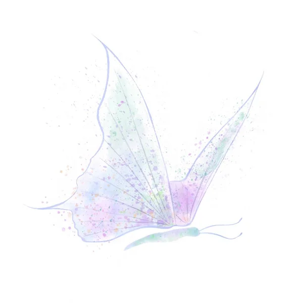 Hermosa Mariposa Manchas Salpicaduras Sobre Fondo Blanco Aislado Ilustración Acuarela —  Fotos de Stock