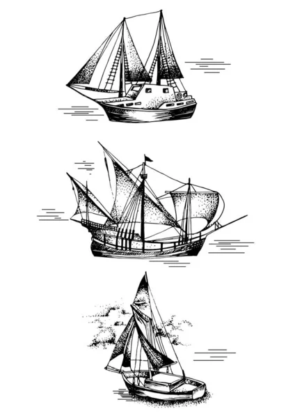 Set Der Handgezeichneten Schiffe — Stockvektor