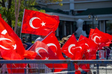 30 Ağustos Zafer Günü 'nde insanlar Türk bayrağı sallıyor