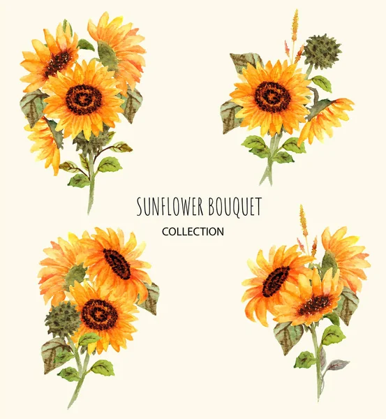 Hand Drawn Set Sunflower Bouquet — Stock Vector