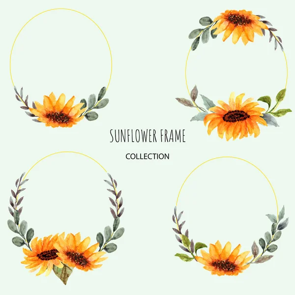 Hand Drawn Set Sunflower Wreath — Stock Vector