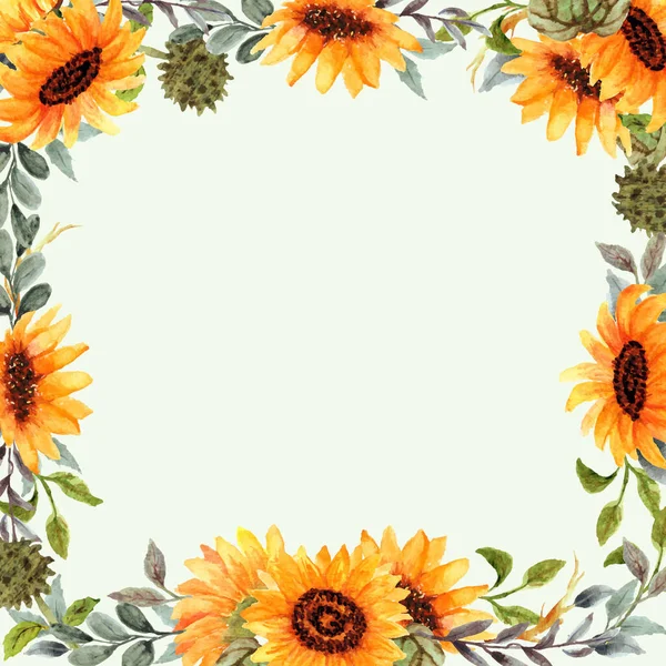 Hand Drawn Sunflower Frame Background — Vetor de Stock