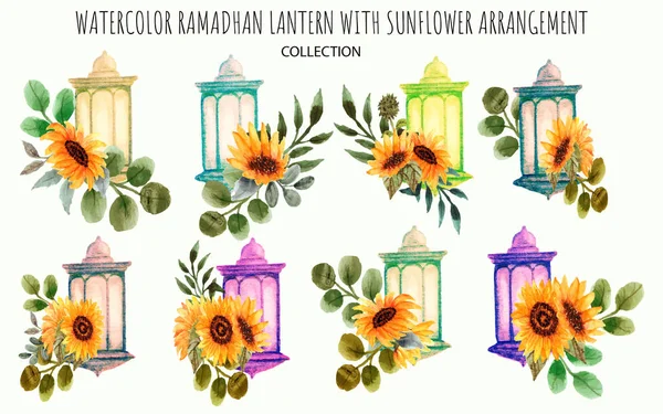 Рамаданский Фонарь Цветочной Компоновкой — стоковый вектор