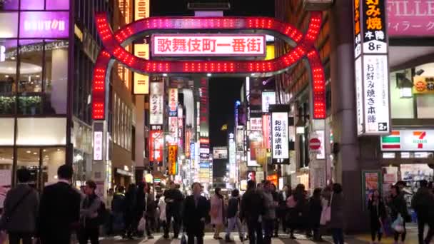 Noc w Kabukicho, Tokio. Najbardziej znana dzielnica nocnego życia w Tokio, Shinjuk — Wideo stockowe