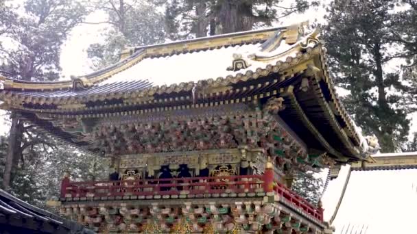 Complesso pieno di templi a Nikko, in Giappone durante l'inverno. Santuario di Toshogu. — Video Stock