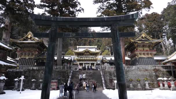 Komplex voller Tempel in Nikko, Japan im Winter. Toshogu-Schrein. — Stockvideo