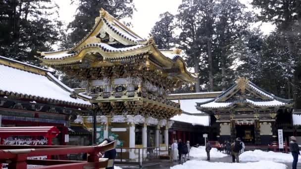 Complesso pieno di templi a Nikko, in Giappone durante l'inverno. Santuario di Toshogu. — Video Stock