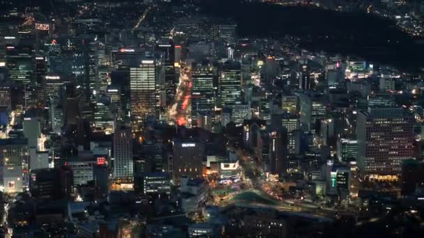 Verlichte seoul 's nachts. Luchtpanorama van Seoul in Zuid-Korea. — Stockvideo