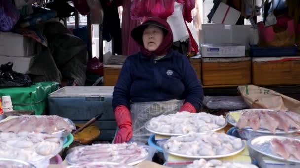 户外Jagalchi鱼市场。釜山，韩国 — 图库视频影像