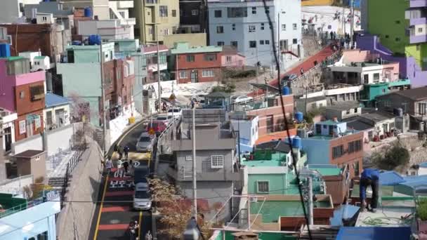 Gamcheon cultural village in Busan, South Korea. Brightly painted houses. — Stockvideo