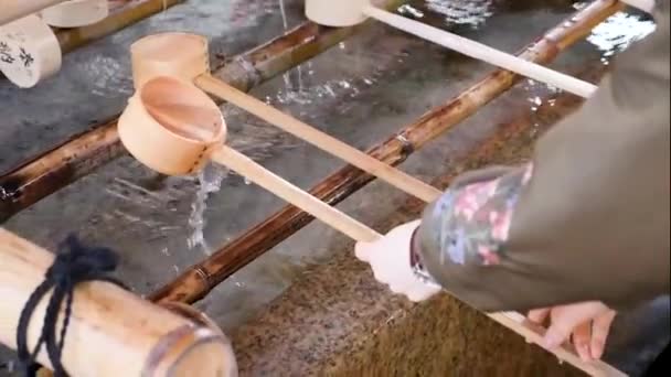 Stasiun pembersihan ritual di Meiji Jingu, Tokyo, Jepang. — Stok Video