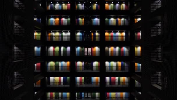 Soho Building, a Colorful building in Odaiba. Multicoloured doors and windows. — Stock Video