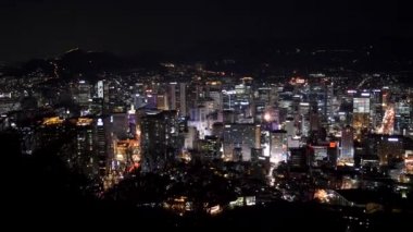 Illuminated seoul at night. Aerial panorama of Seoul in South Korea.