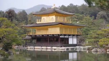 Zen Budist Tapınağı 'nın Altın Köşkü Kinkaku-ji' nin göldeki yansıması..