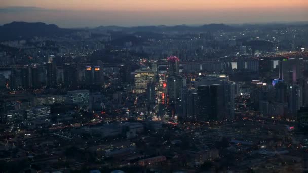 Illuminated seoul at night. Aerial panorama of Seoul in South Korea. — Stock video