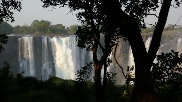 Wodospad Victoria spada w Zimbabwe na granicy z Zambią. — Wideo stockowe