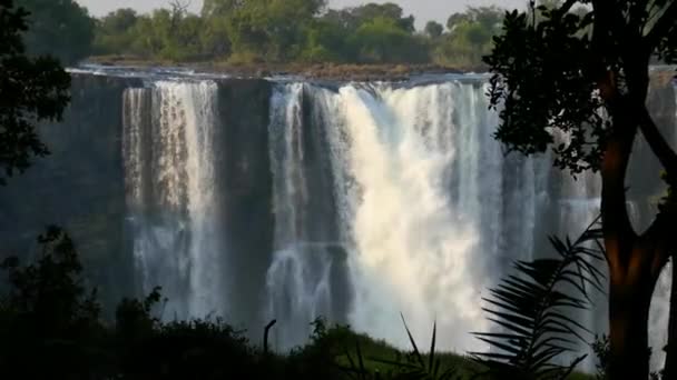 Wielki Wodospad Victoria Spada Zimbabwe Granicy Zambią Nowe Cudów Naturalnych — Wideo stockowe