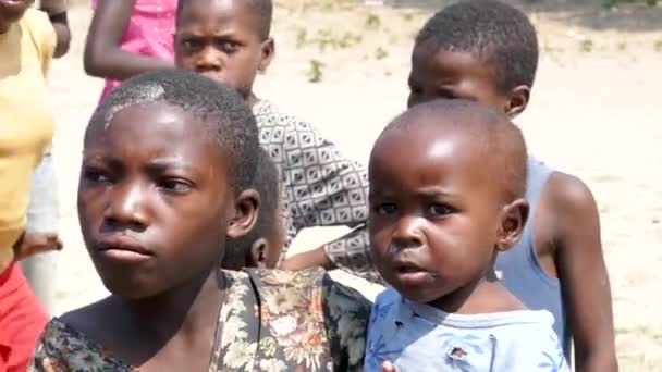 Caprivi Namibia Aprile Bambini Africani Aspettano Alcuni Piccoli Regali Caprivi — Video Stock