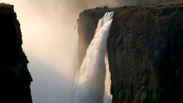 Wielki Wodospad Victoria Spada Zachodzie Słońca Zimbabwe Granicy Zambią Nowe — Wideo stockowe