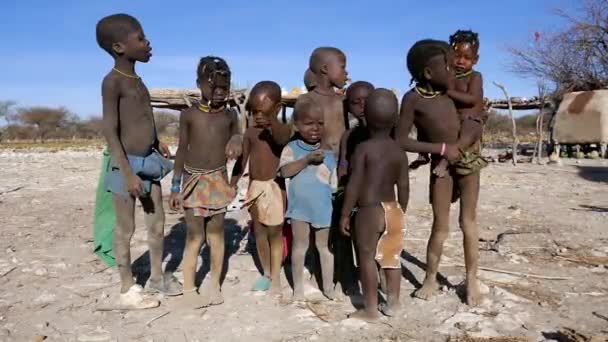 Opuwo Namibia May Close Young Dirty Himba Kids Acting Camera — Stock Video