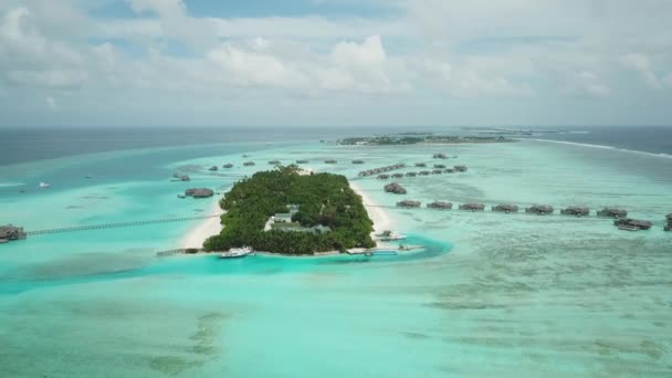 Aerial Drone View Beautiful Atoll Island Resort Maldives Exotic Atoll — Stock Video