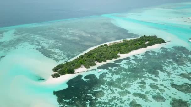 Flygdrönare Video Övergiven Med Sandbar Eller Sandö Maldiverna Vackert Turkost — Stockvideo