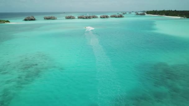 Aerial View Jet Ski Racing Crystal Clear Turquoise Water Enjoying — Stock Video