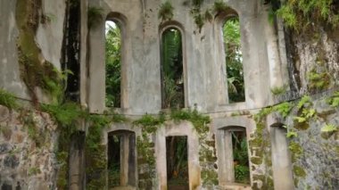 Old ruins of a church in Kolonia city, Pohnpei, Micronesia. Inside the German Bell Tower. High quality 4k footage