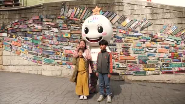 Busan Korea July Korean Mascot Tourist Wall Art Decorated Painted — Stockvideo