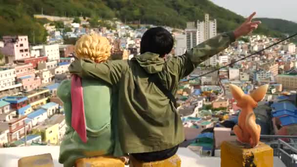 Busan South Korea July Popular Tourist Attraction Little Prince Gamcheon — Stockvideo