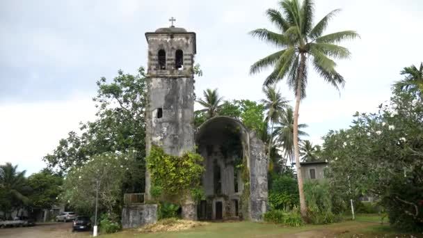 Old Ruins Church Kolonia City Pohnpei Micronesia German Bell Tower — Αρχείο Βίντεο