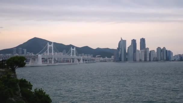 Pusan Cityscape View Gwangan Bridge Busan Sunset South Korea High — Stockvideo