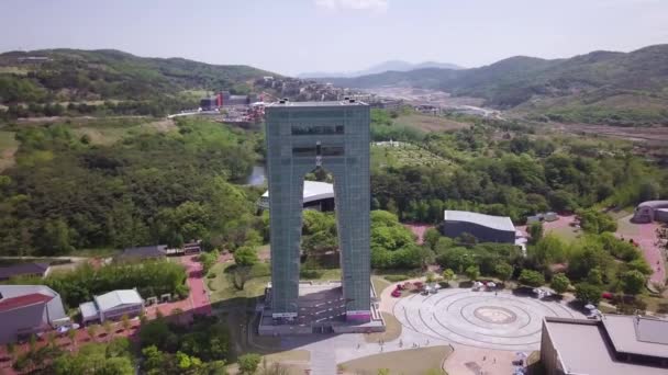 Повітряні Кадри Вежі Кьонджу Традиційна Пагода Корейського Стилю Всередині Будівлі — стокове відео